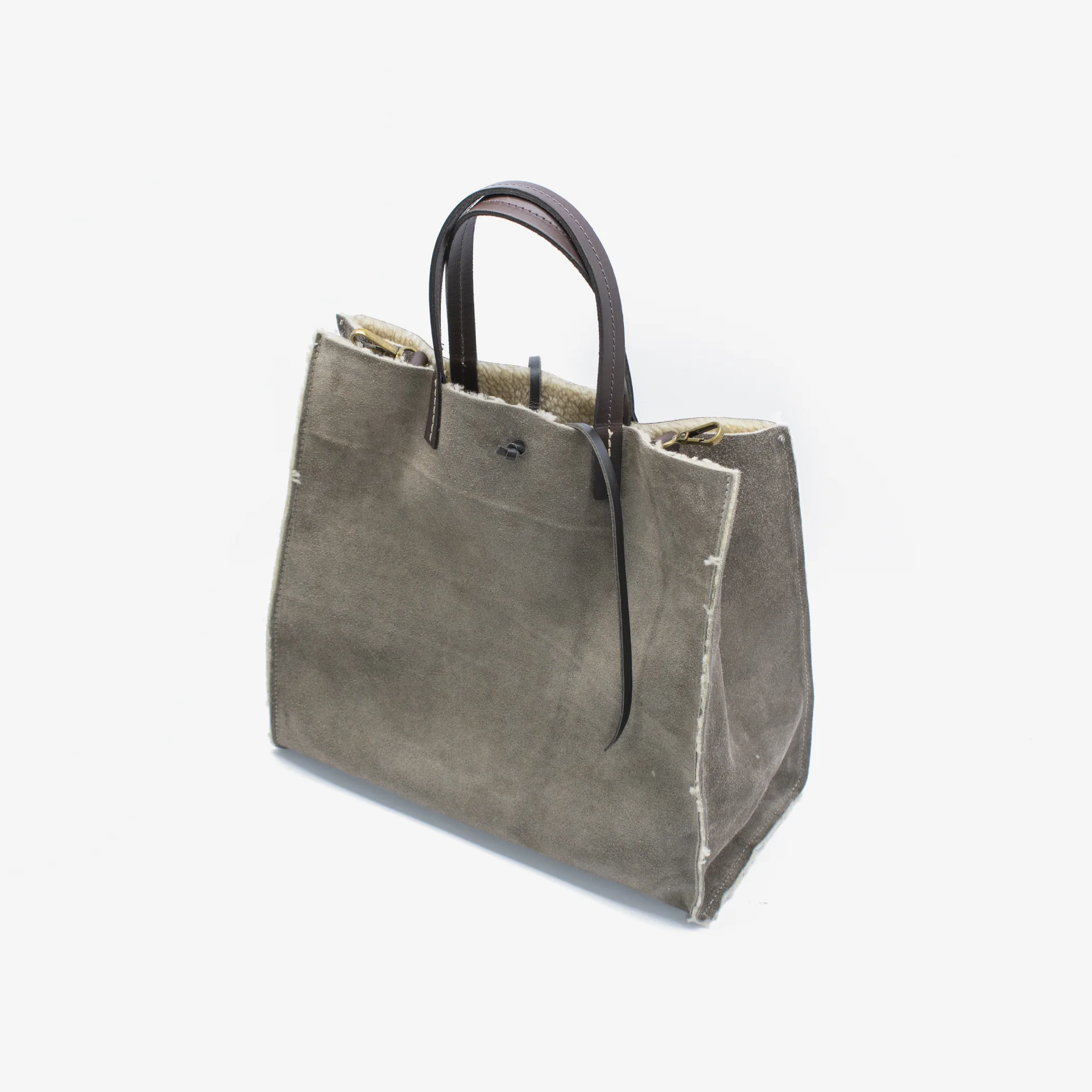 Borsa shopping reversibile in camoscio e simil montone - Image 3