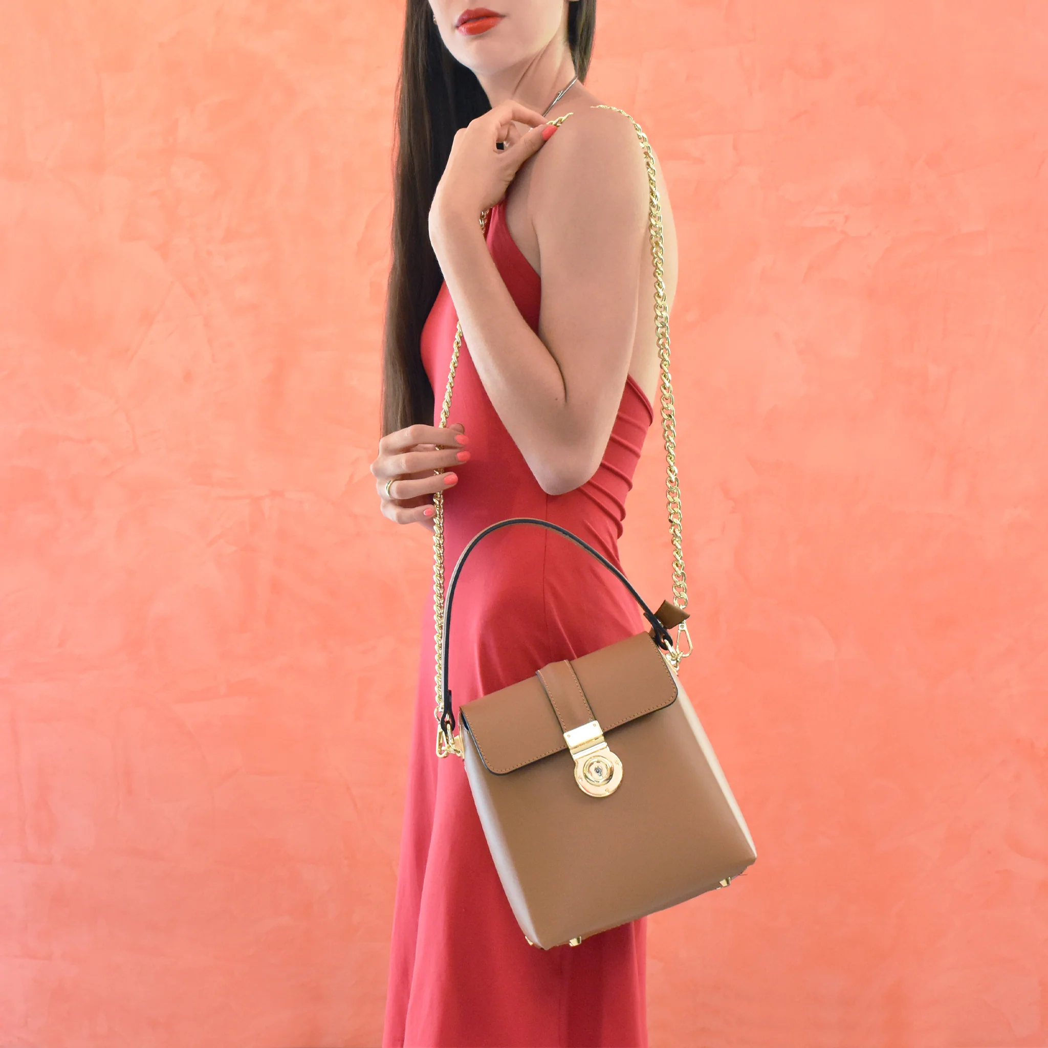 Borsa rita in pelle - cammello - Image 7