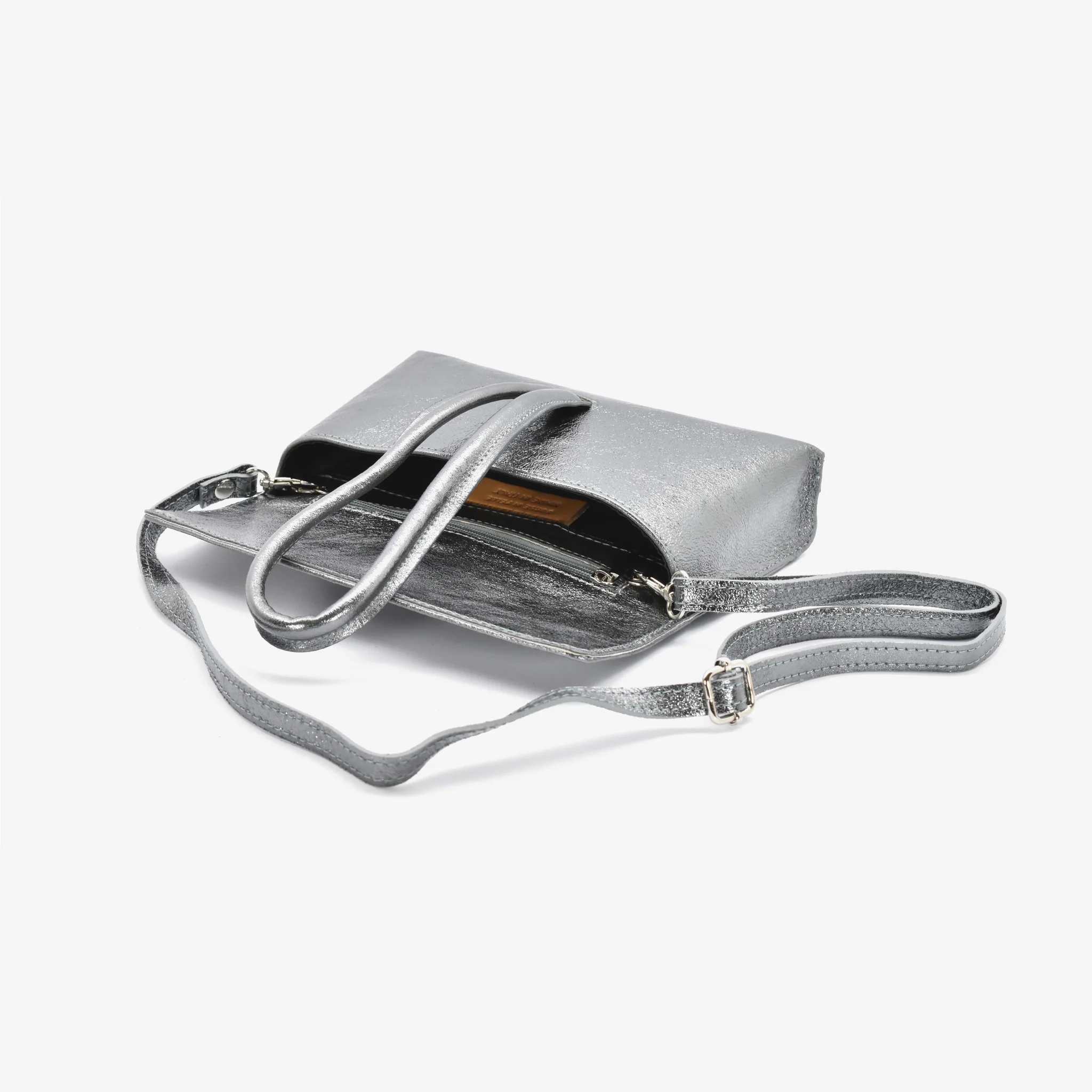 Pochette bracciale in pelle - laminato grigio - Image 5
