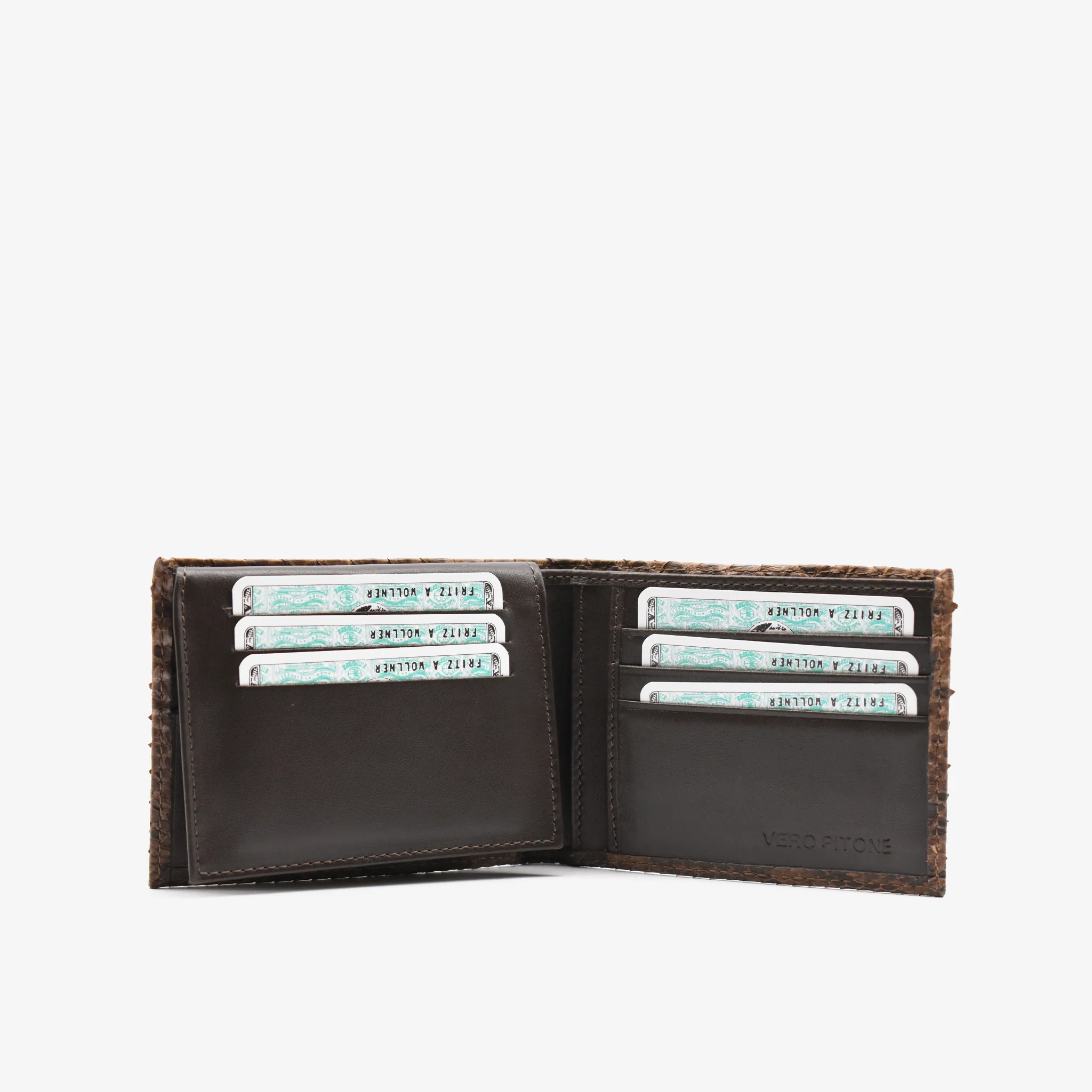 Portafoglio tri-fold in pitone - marrone - Image 3
