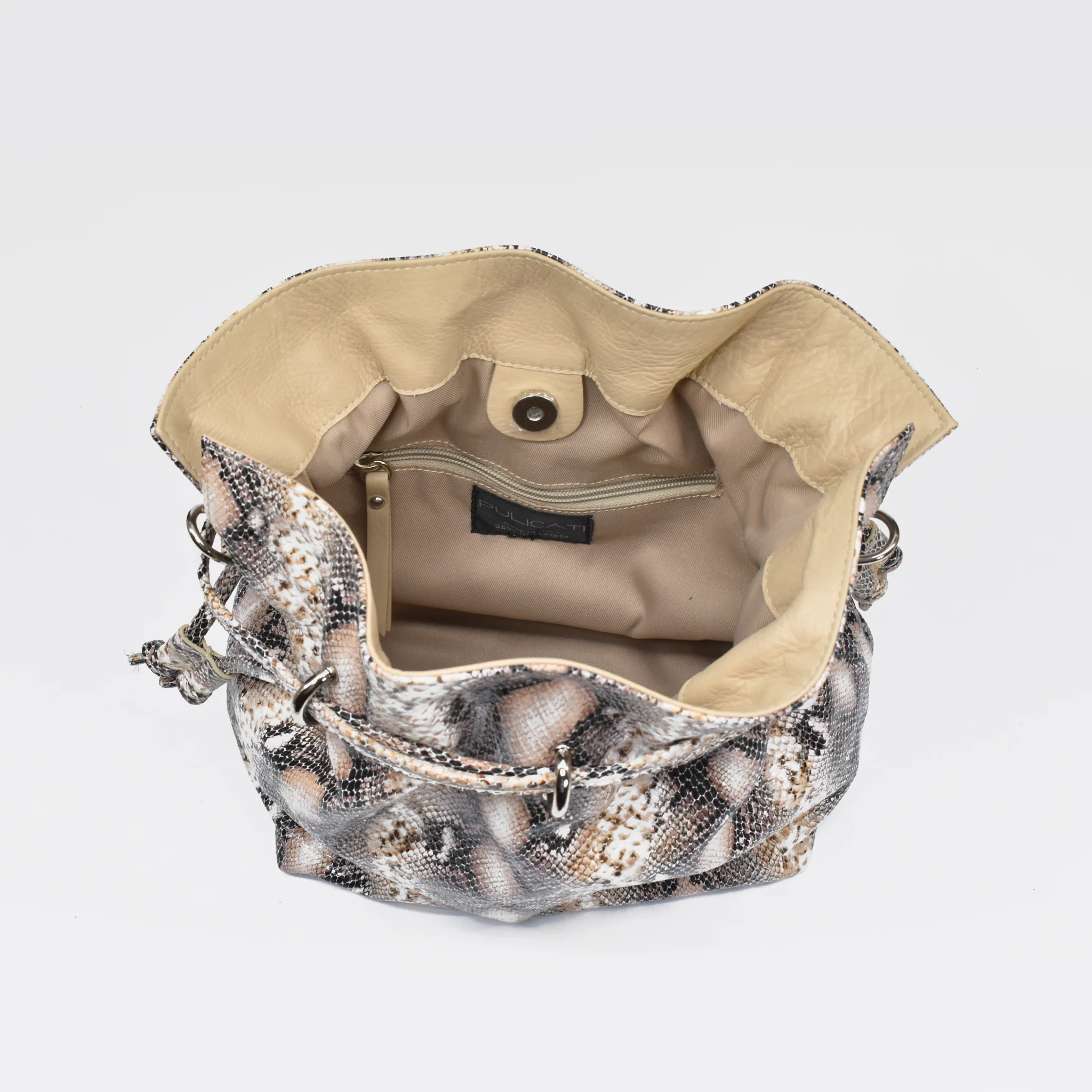 Secchiello morbido in pelle - beige roccia - Image 5