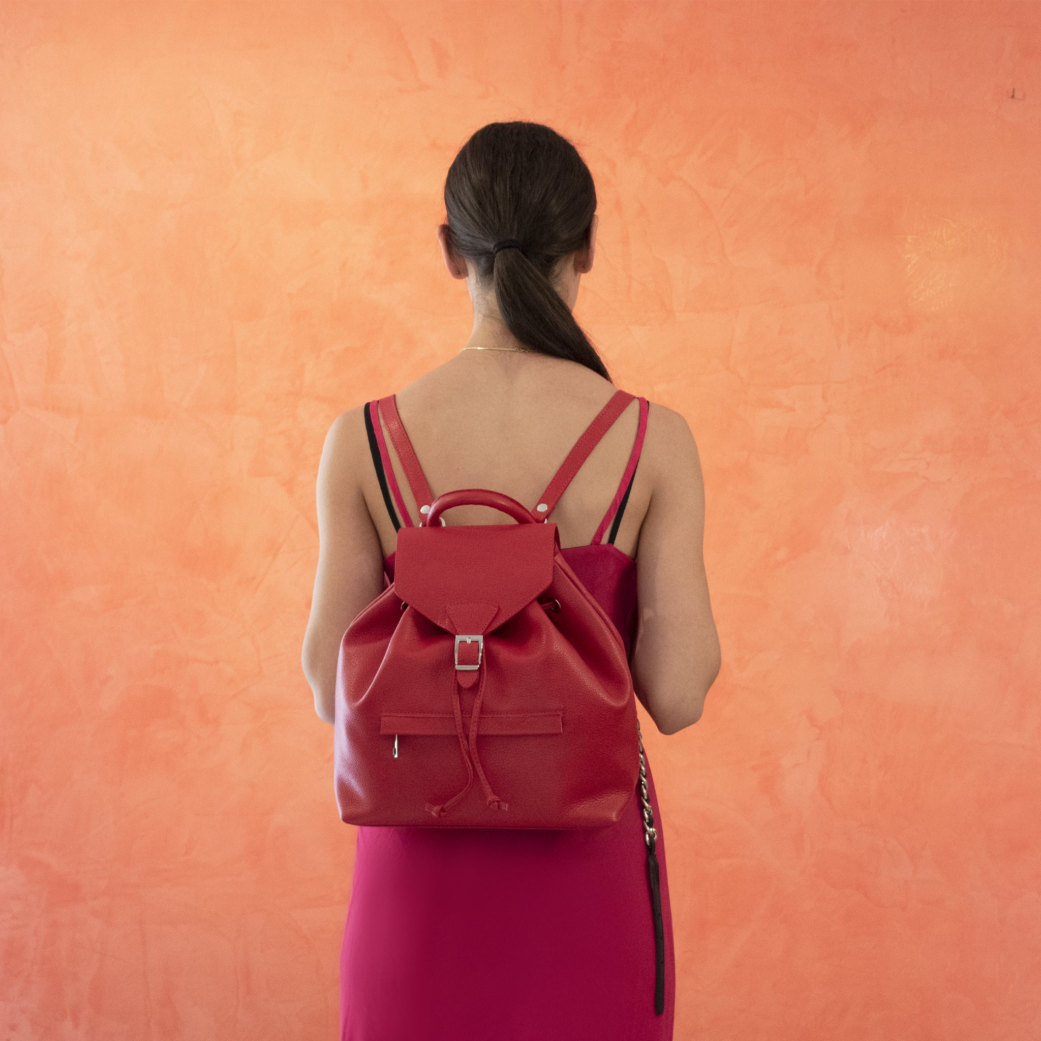 Zaino coulisse in pelle - rosso - Image 9